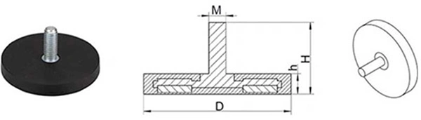 D88 with Flat Screwed Bush Rubber Coated Pot Magnet